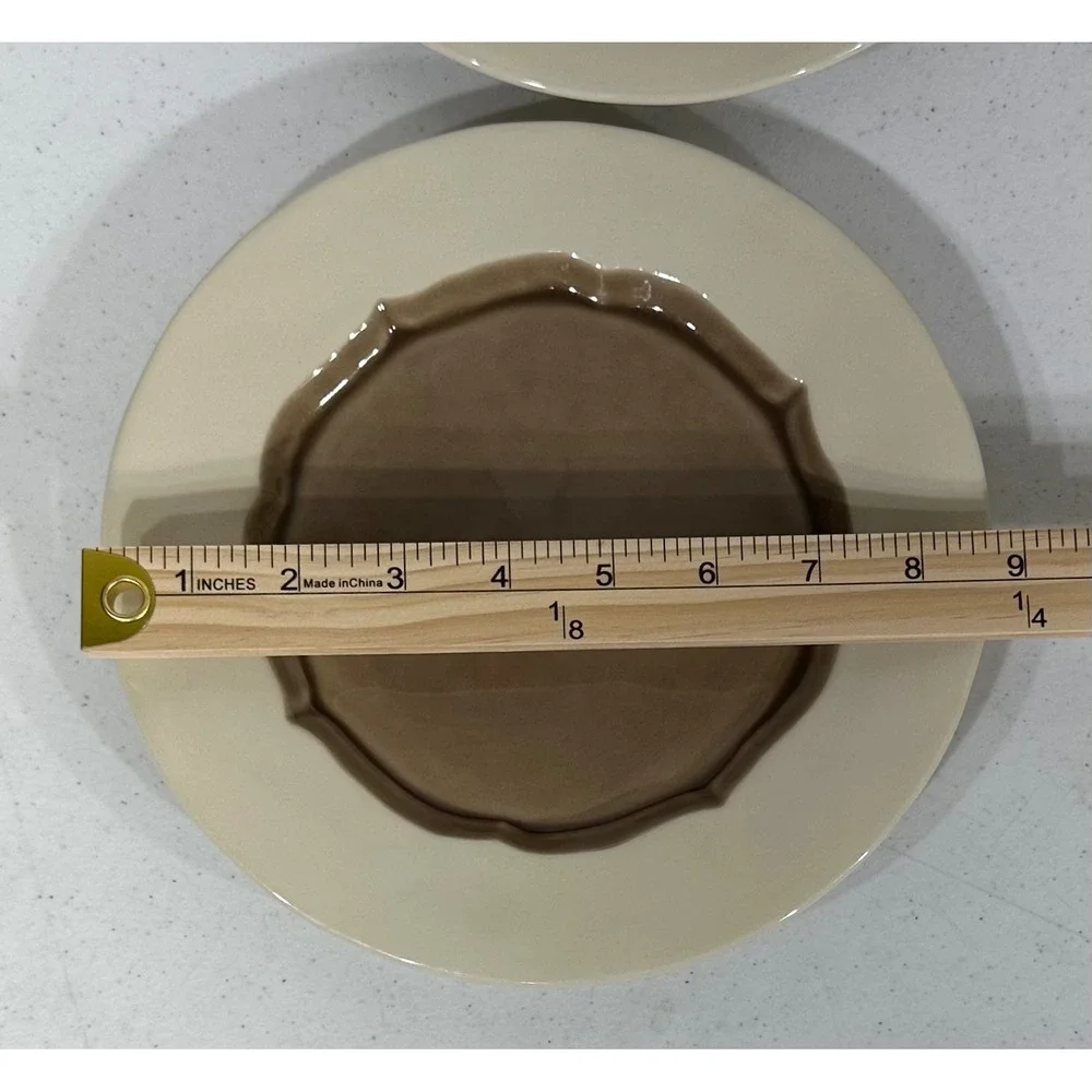 Toscano by Noble Excellence Portuguese Stoneware 4 Salad Plates Beige Brown‎
